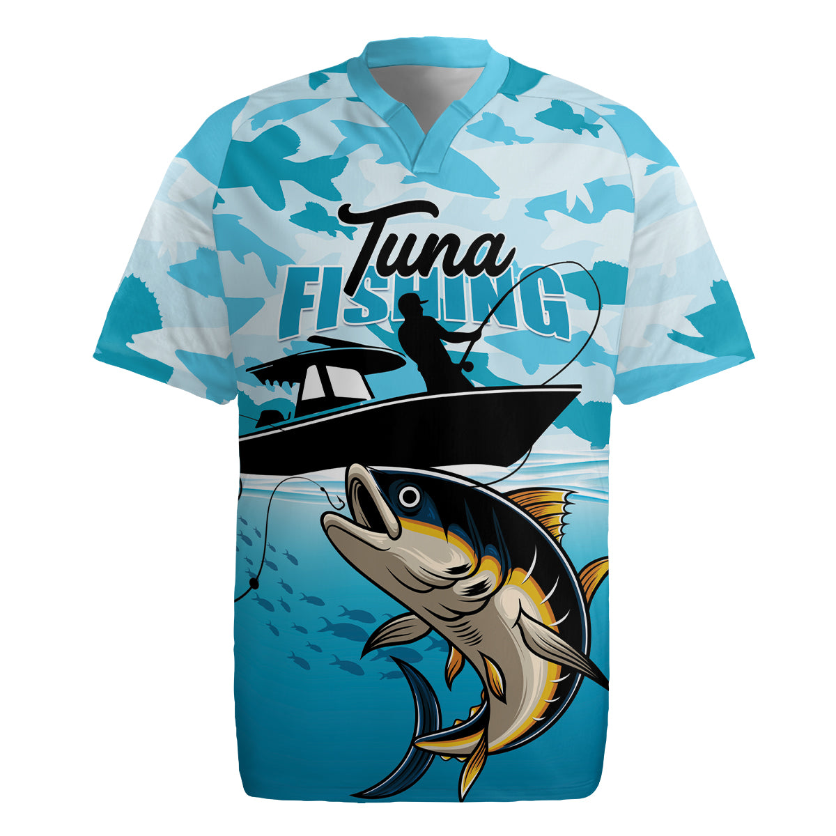 Tuna Fishing Rugby Jersey Fish Camouflage Pattern - Wonder Print Shop