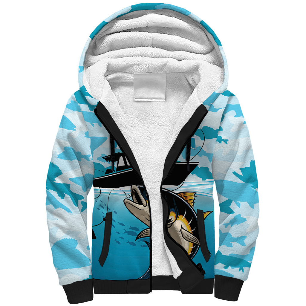 Tuna Fishing Sherpa Hoodie Fish Camouflage Pattern - Wonder Print Shop