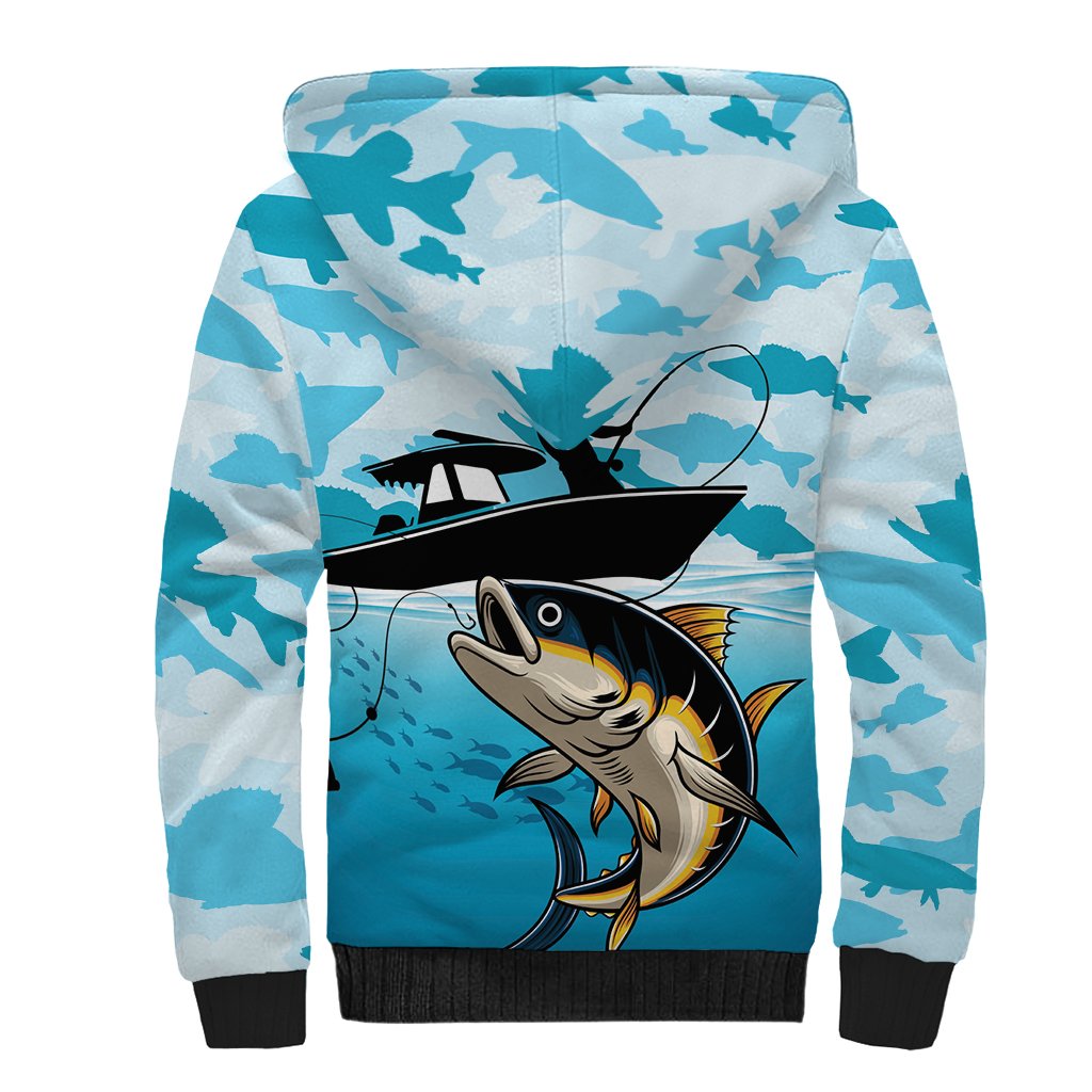 Tuna Fishing Sherpa Hoodie Fish Camouflage Pattern - Wonder Print Shop