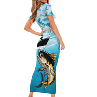 Tuna Fishing Short Sleeve Bodycon Dress Fish Camouflage Pattern - Wonder Print Shop