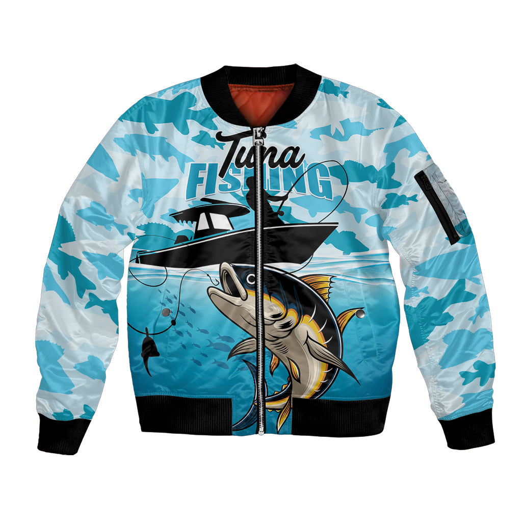 Tuna Fishing Sleeve Zip Bomber Jacket Fish Camouflage Pattern - Wonder Print Shop