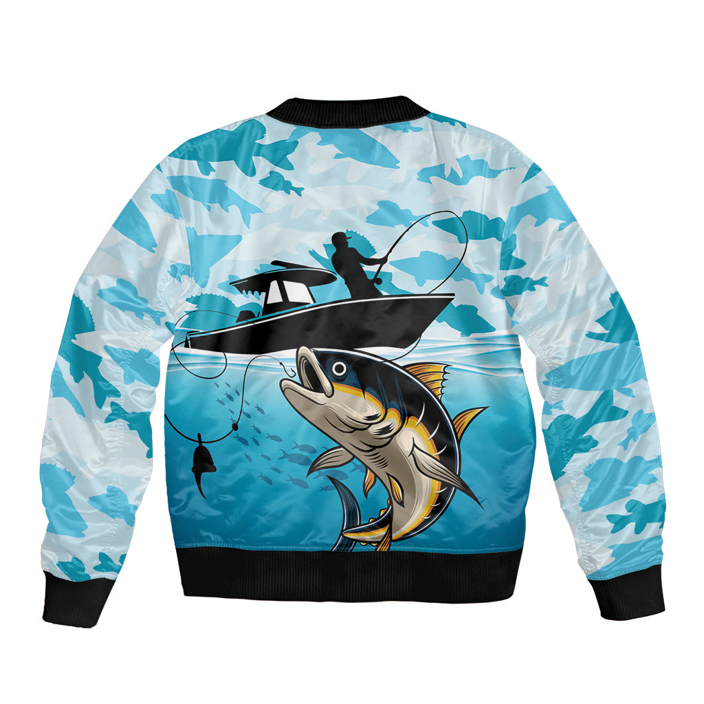 Tuna Fishing Sleeve Zip Bomber Jacket Fish Camouflage Pattern - Wonder Print Shop