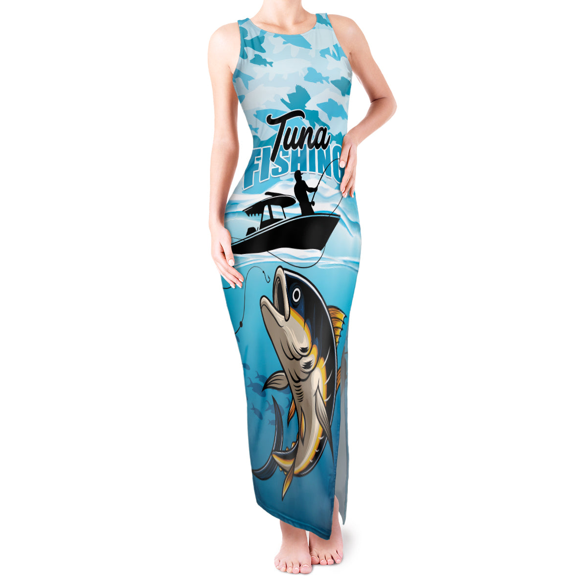 Tuna Fishing Tank Maxi Dress Fish Camouflage Pattern - Wonder Print Shop