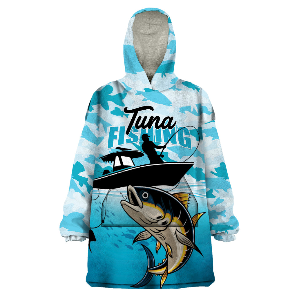 Tuna Fishing Wearable Blanket Hoodie Fish Camouflage Pattern