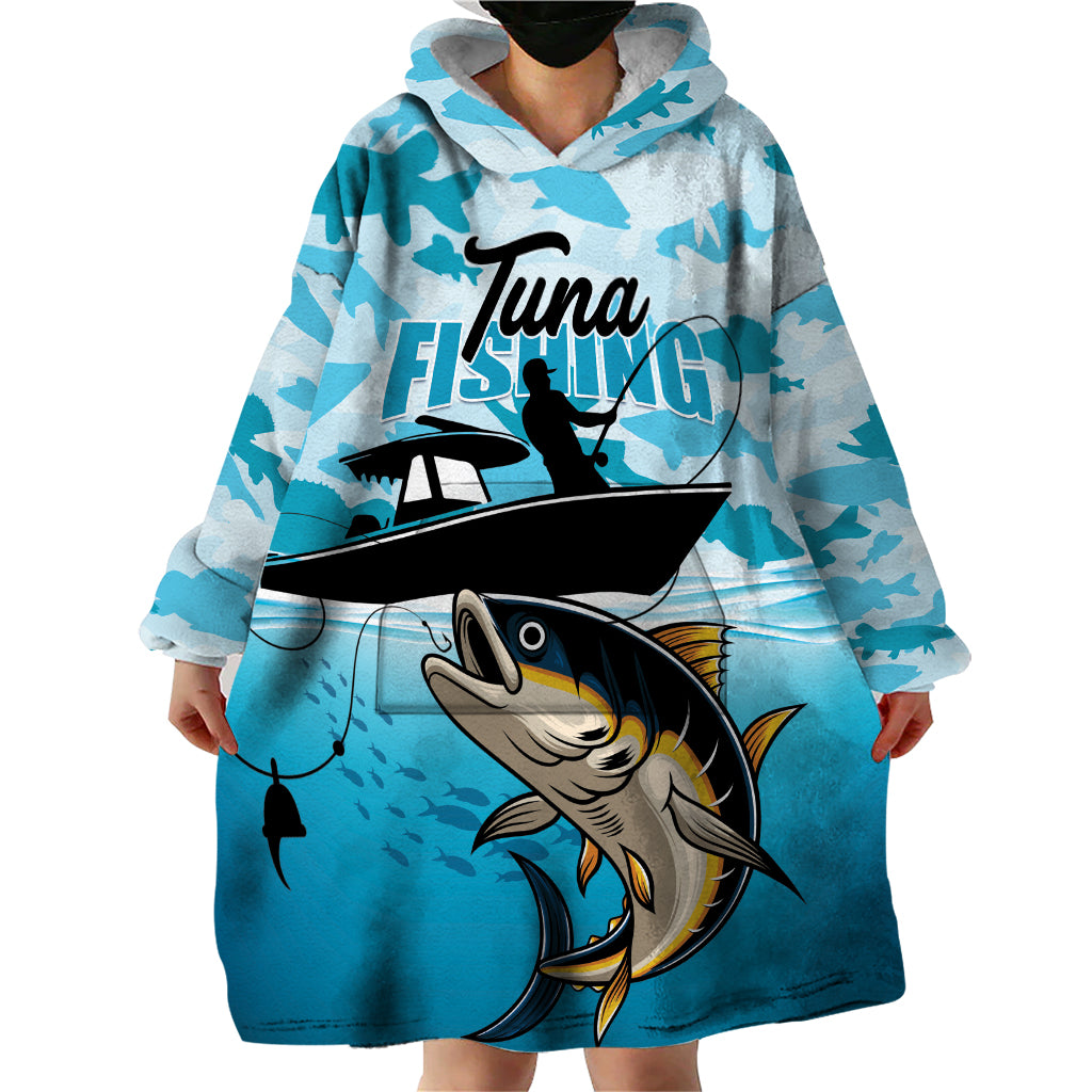 Tuna Fishing Wearable Blanket Hoodie Fish Camouflage Pattern - Wonder Print Shop