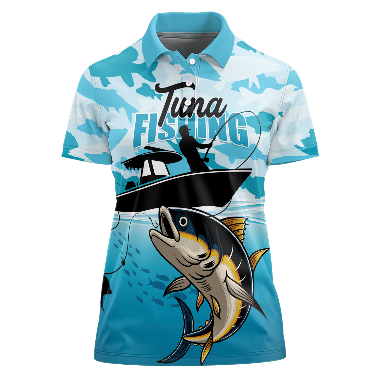 Tuna Fishing Women Polo Shirt Fish Camouflage Pattern - Wonder Print Shop