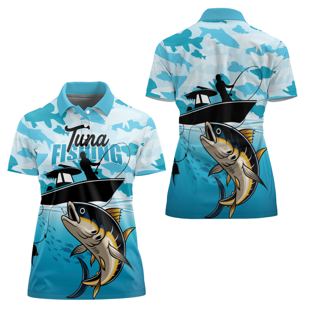 Tuna Fishing Women Polo Shirt Fish Camouflage Pattern - Wonder Print Shop