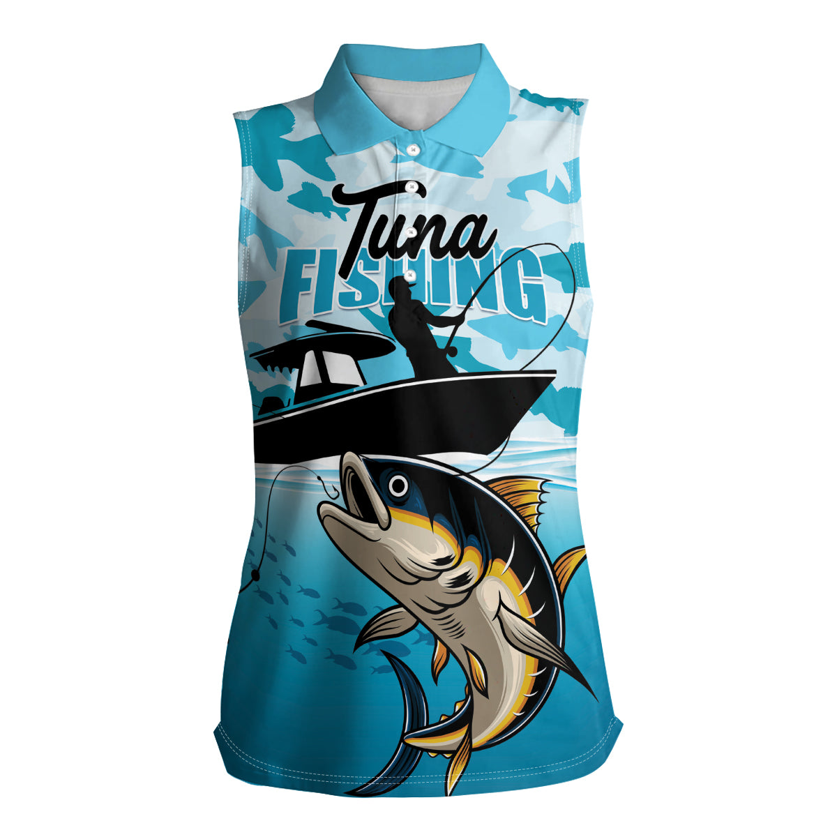Tuna Fishing Women Sleeveless Polo Shirt Fish Camouflage Pattern - Wonder Print Shop