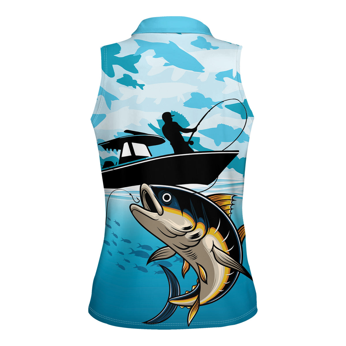Tuna Fishing Women Sleeveless Polo Shirt Fish Camouflage Pattern - Wonder Print Shop
