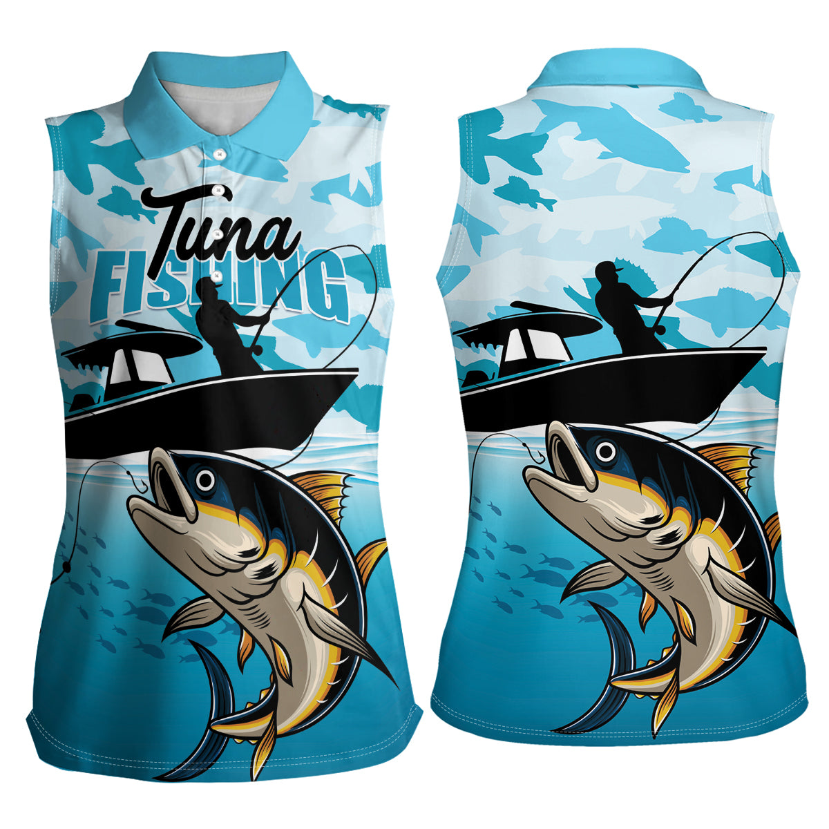 Tuna Fishing Women Sleeveless Polo Shirt Fish Camouflage Pattern - Wonder Print Shop