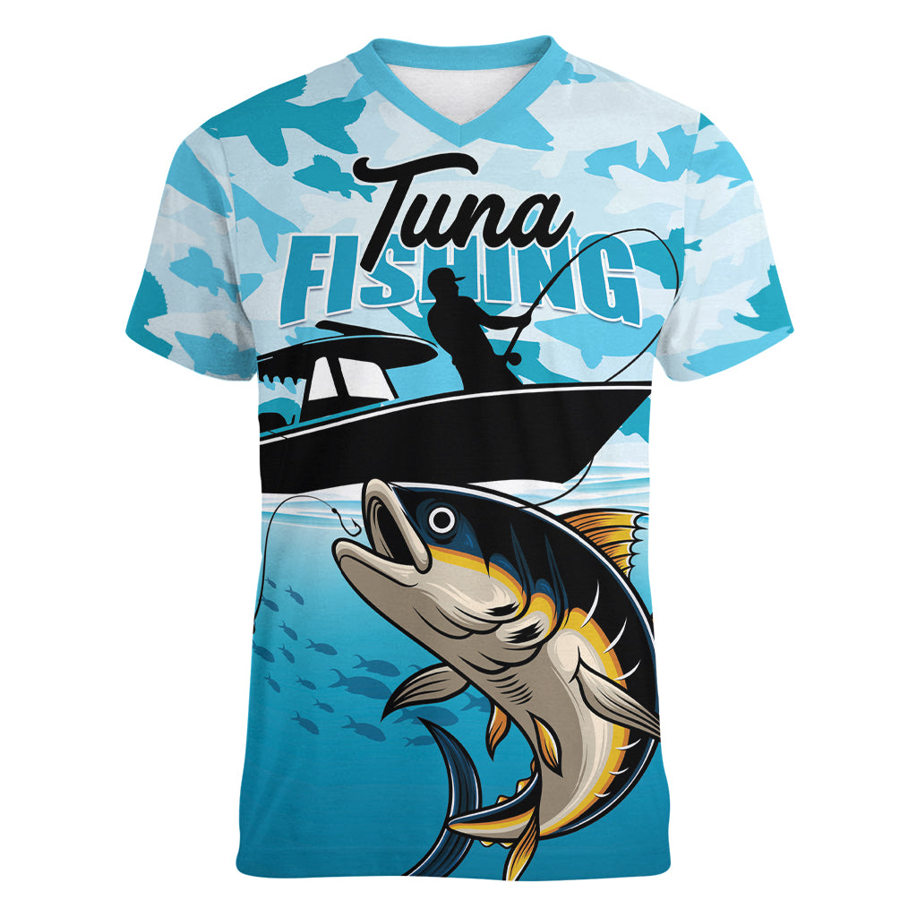 Tuna Fishing Women V-Neck T-Shirt Fish Camouflage Pattern - Wonder Print Shop