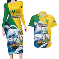 Personalized Saint Vincent and the Grenadines Sailing Couples Matching Long Sleeve Bodycon Dress and Hawaiian Shirt Caribbean Sailing