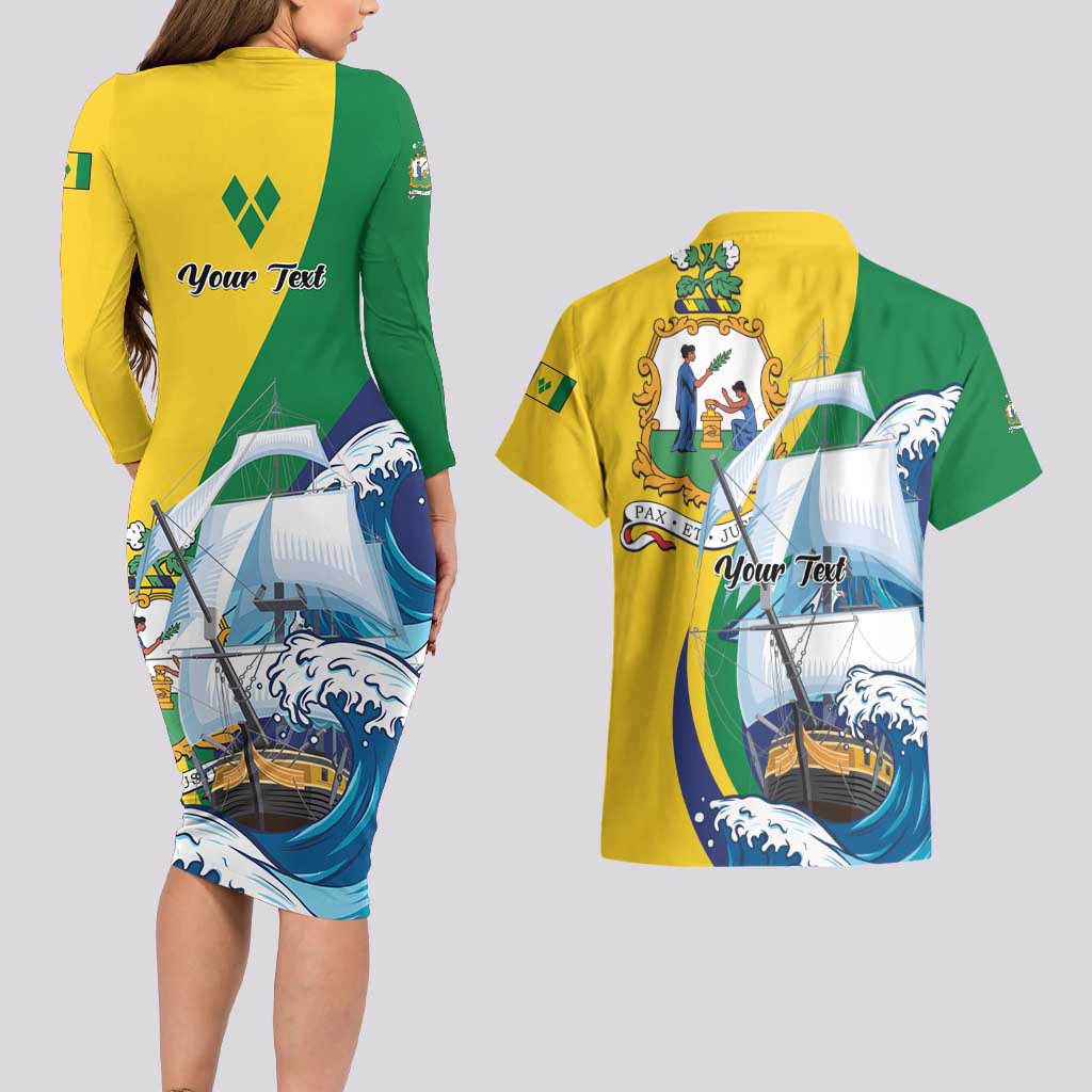 Personalized Saint Vincent and the Grenadines Sailing Couples Matching Long Sleeve Bodycon Dress and Hawaiian Shirt Caribbean Sailing