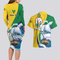 Personalized Saint Vincent and the Grenadines Sailing Couples Matching Long Sleeve Bodycon Dress and Hawaiian Shirt Caribbean Sailing