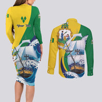 Personalized Saint Vincent and the Grenadines Sailing Couples Matching Long Sleeve Bodycon Dress and Long Sleeve Button Shirt Caribbean Sailing