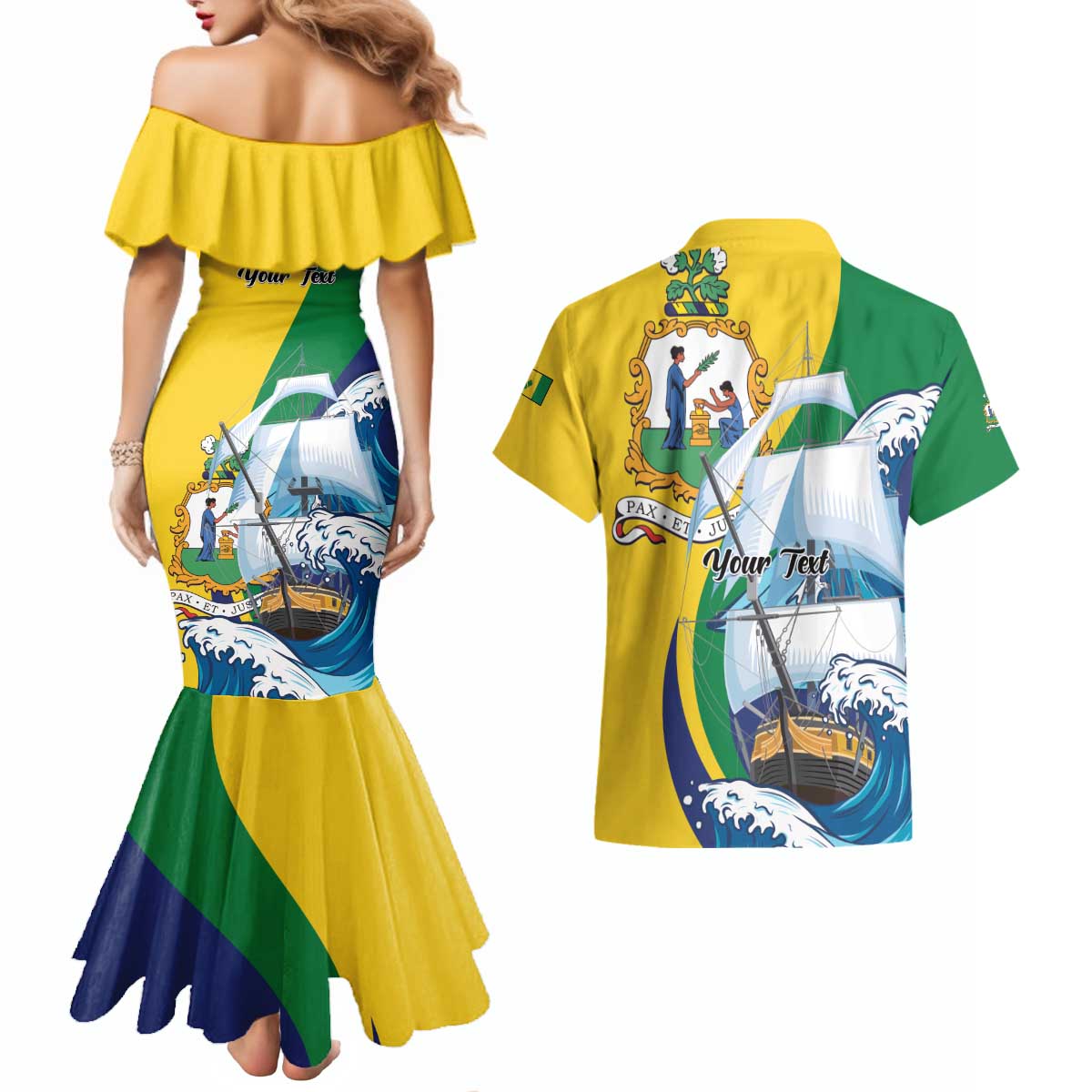 Personalized Saint Vincent and the Grenadines Sailing Couples Matching Mermaid Dress and Hawaiian Shirt Caribbean Sailing