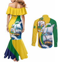 Personalized Saint Vincent and the Grenadines Sailing Couples Matching Mermaid Dress and Long Sleeve Button Shirt Caribbean Sailing