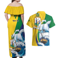 Personalized Saint Vincent and the Grenadines Sailing Couples Matching Off Shoulder Maxi Dress and Hawaiian Shirt Caribbean Sailing