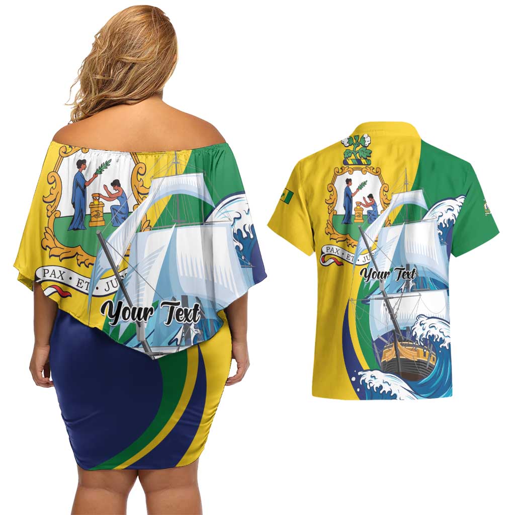 Personalized Saint Vincent and the Grenadines Sailing Couples Matching Off Shoulder Short Dress and Hawaiian Shirt Caribbean Sailing
