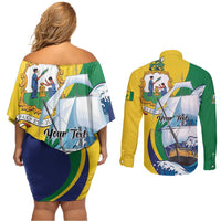 Personalized Saint Vincent and the Grenadines Sailing Couples Matching Off Shoulder Short Dress and Long Sleeve Button Shirt Caribbean Sailing