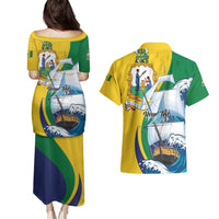 Personalized Saint Vincent and the Grenadines Sailing Couples Matching Puletasi and Hawaiian Shirt Caribbean Sailing