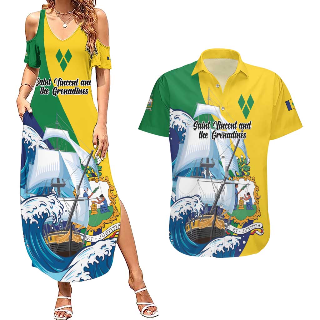 Personalized Saint Vincent and the Grenadines Sailing Couples Matching Summer Maxi Dress and Hawaiian Shirt Caribbean Sailing