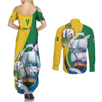 Personalized Saint Vincent and the Grenadines Sailing Couples Matching Summer Maxi Dress and Long Sleeve Button Shirt Caribbean Sailing