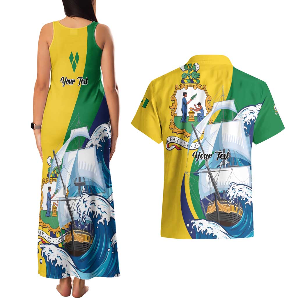 Personalized Saint Vincent and the Grenadines Sailing Couples Matching Tank Maxi Dress and Hawaiian Shirt Caribbean Sailing