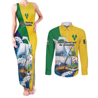 Personalized Saint Vincent and the Grenadines Sailing Couples Matching Tank Maxi Dress and Long Sleeve Button Shirt Caribbean Sailing