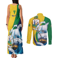 Personalized Saint Vincent and the Grenadines Sailing Couples Matching Tank Maxi Dress and Long Sleeve Button Shirt Caribbean Sailing
