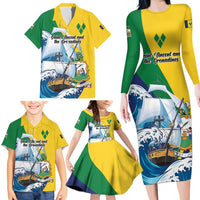 Personalized Saint Vincent and the Grenadines Sailing Family Matching Long Sleeve Bodycon Dress and Hawaiian Shirt Caribbean Sailing