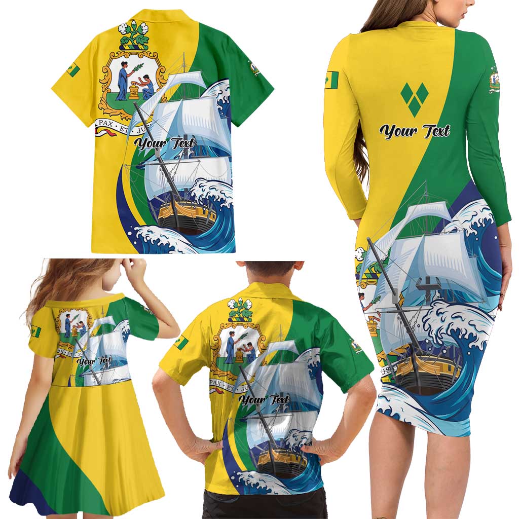 Personalized Saint Vincent and the Grenadines Sailing Family Matching Long Sleeve Bodycon Dress and Hawaiian Shirt Caribbean Sailing