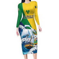 Personalized Saint Vincent and the Grenadines Sailing Family Matching Long Sleeve Bodycon Dress and Hawaiian Shirt Caribbean Sailing