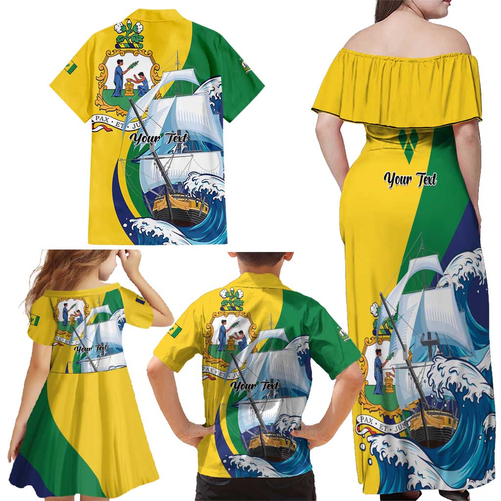 Personalized Saint Vincent and the Grenadines Sailing Family Matching Off Shoulder Maxi Dress and Hawaiian Shirt Caribbean Sailing