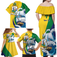 Personalized Saint Vincent and the Grenadines Sailing Family Matching Off Shoulder Maxi Dress and Hawaiian Shirt Caribbean Sailing