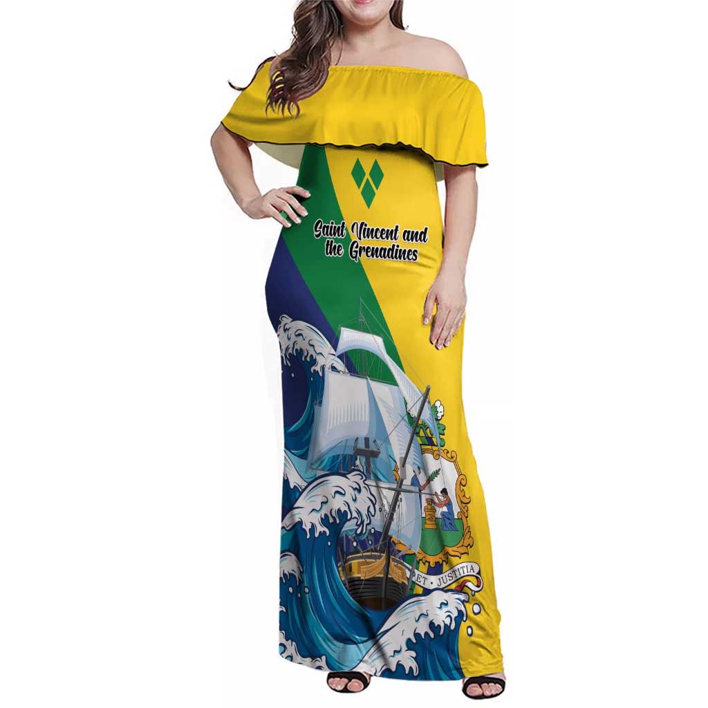 Personalized Saint Vincent and the Grenadines Sailing Family Matching Off Shoulder Maxi Dress and Hawaiian Shirt Caribbean Sailing