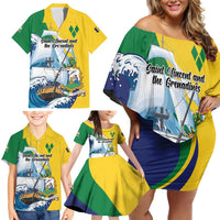 Personalized Saint Vincent and the Grenadines Sailing Family Matching Off Shoulder Short Dress and Hawaiian Shirt Caribbean Sailing