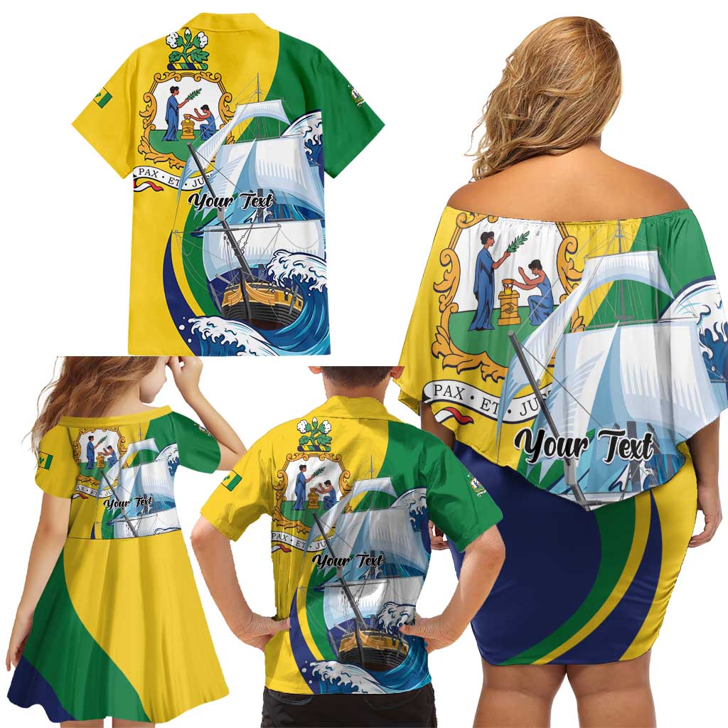 Personalized Saint Vincent and the Grenadines Sailing Family Matching Off Shoulder Short Dress and Hawaiian Shirt Caribbean Sailing