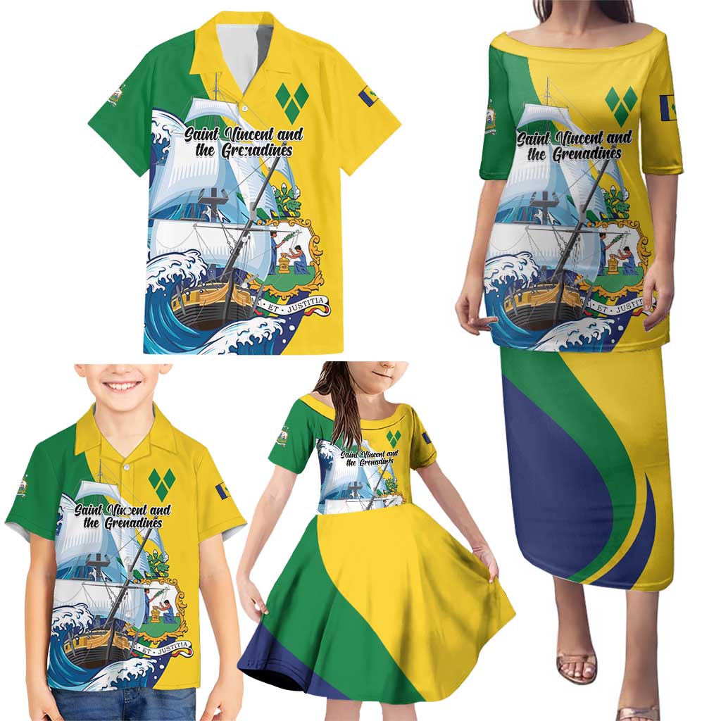 Personalized Saint Vincent and the Grenadines Sailing Family Matching Puletasi and Hawaiian Shirt Caribbean Sailing