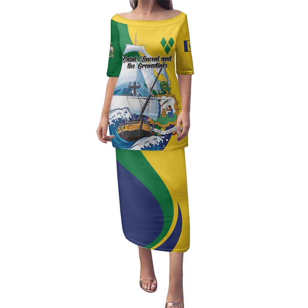 Personalized Saint Vincent and the Grenadines Sailing Family Matching Puletasi and Hawaiian Shirt Caribbean Sailing