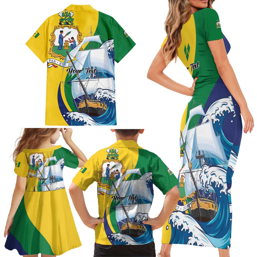 Personalized Saint Vincent and the Grenadines Sailing Family Matching Short Sleeve Bodycon Dress and Hawaiian Shirt Caribbean Sailing