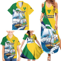 Personalized Saint Vincent and the Grenadines Sailing Family Matching Summer Maxi Dress and Hawaiian Shirt Caribbean Sailing