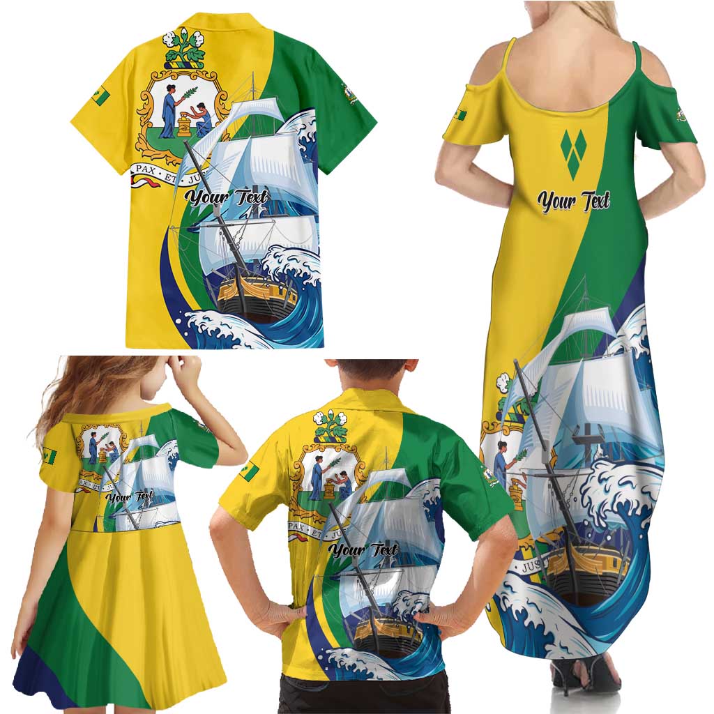 Personalized Saint Vincent and the Grenadines Sailing Family Matching Summer Maxi Dress and Hawaiian Shirt Caribbean Sailing