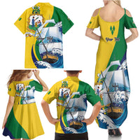 Personalized Saint Vincent and the Grenadines Sailing Family Matching Summer Maxi Dress and Hawaiian Shirt Caribbean Sailing