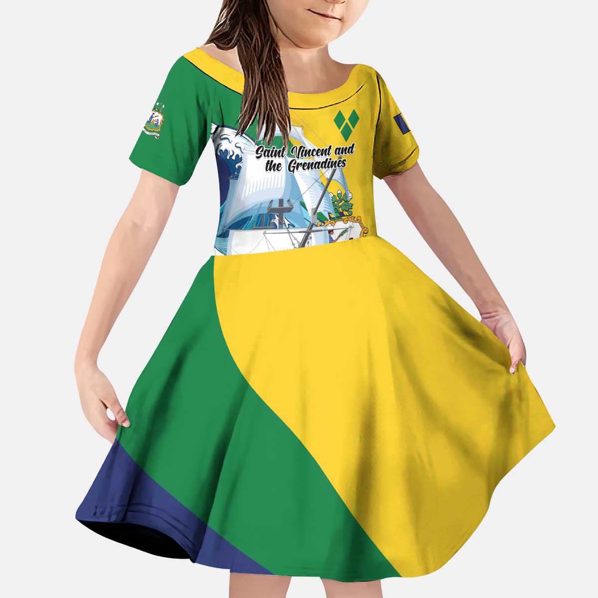 Personalized Saint Vincent and the Grenadines Sailing Kid Short Sleeve Dress Caribbean Sailing