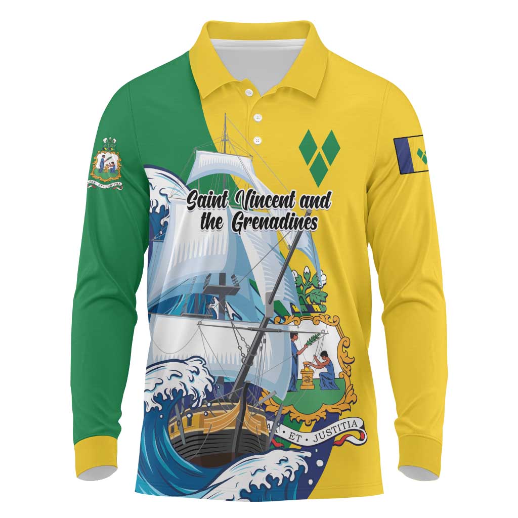 Personalized Saint Vincent and the Grenadines Sailing Long Sleeve Polo Shirt Caribbean Sailing