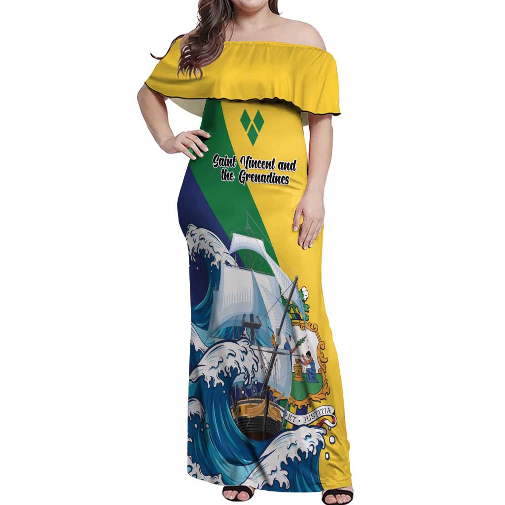 Personalized Saint Vincent and the Grenadines Sailing Off Shoulder Maxi Dress Caribbean Sailing