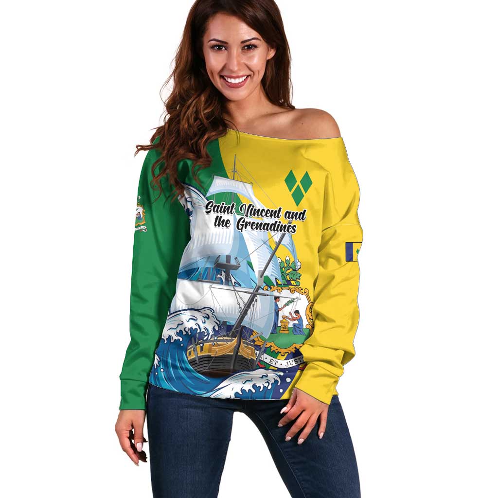 Personalized Saint Vincent and the Grenadines Sailing Off Shoulder Sweater Caribbean Sailing