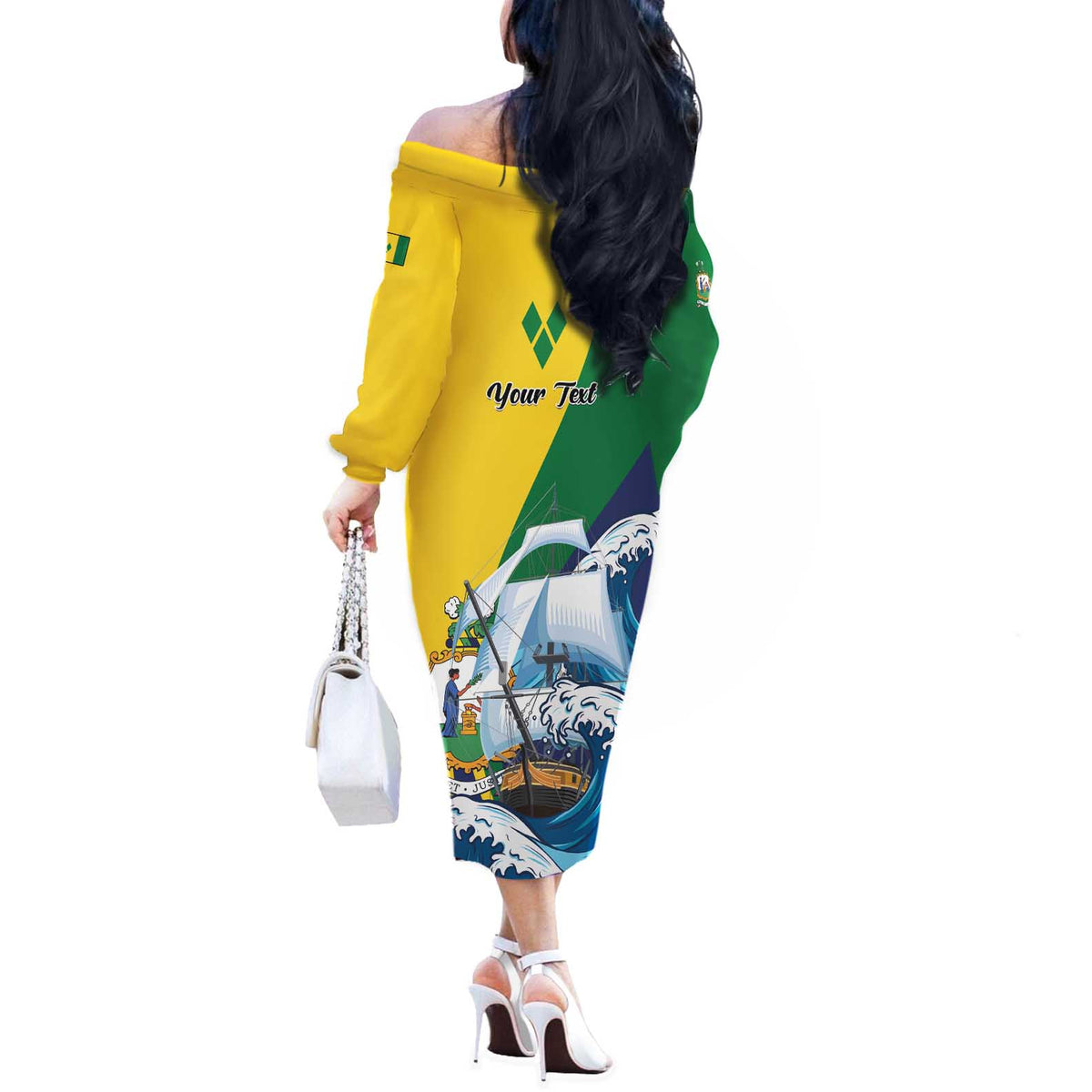 Personalized Saint Vincent and the Grenadines Sailing Off The Shoulder Long Sleeve Dress Caribbean Sailing