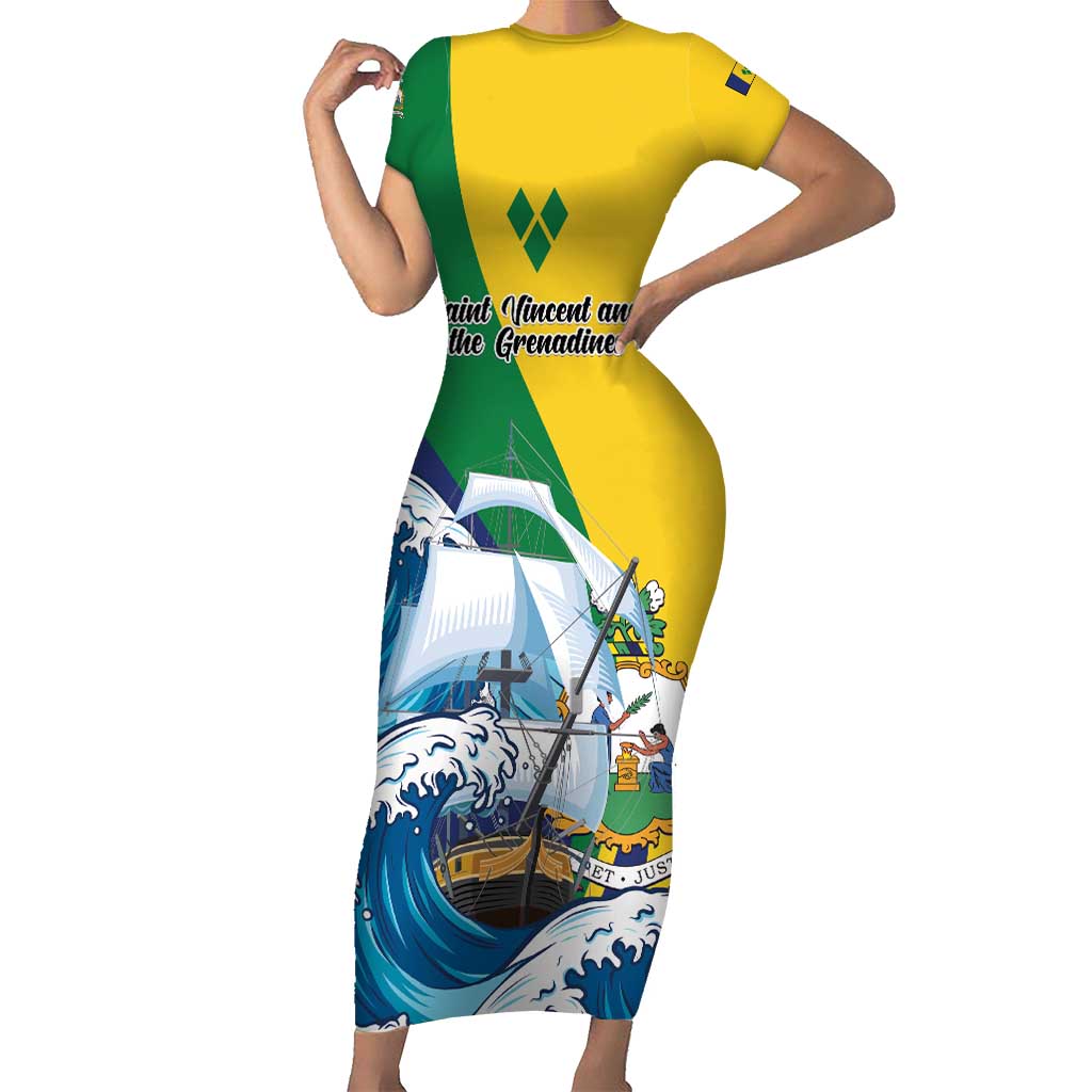 Personalized Saint Vincent and the Grenadines Sailing Short Sleeve Bodycon Dress Caribbean Sailing